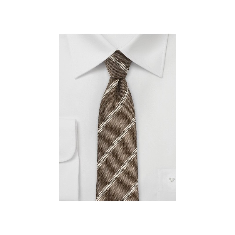 Linen Striped Tie in Walnut and Cream