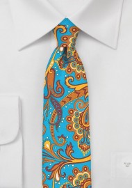 Turquoise and Tangerine Paisley Skinny Tie