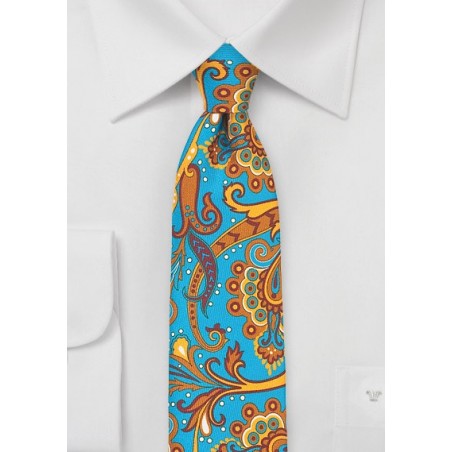 Turquoise and Tangerine Paisley Skinny Tie