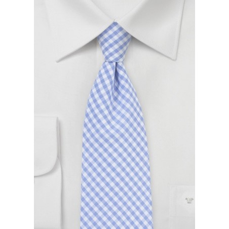 Baby Blue Cotton Tie with Gingham Check