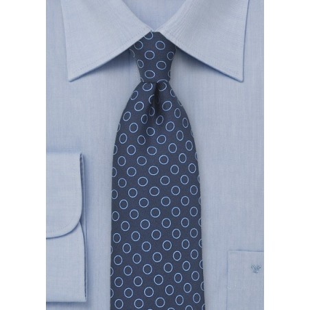 Dot Pattern Silk Tie in Navy and Light Blue