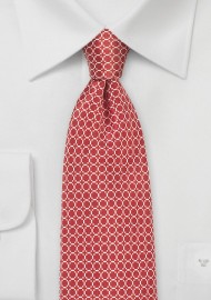 Bright Red MOD Print Silk Tie