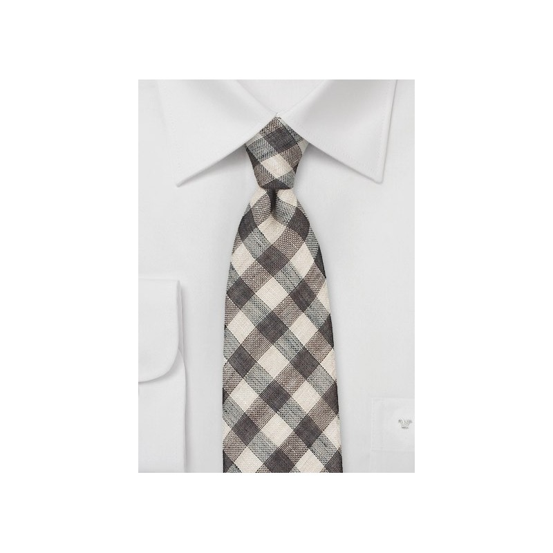 Wheat and Espresso Hued Gingham Tie