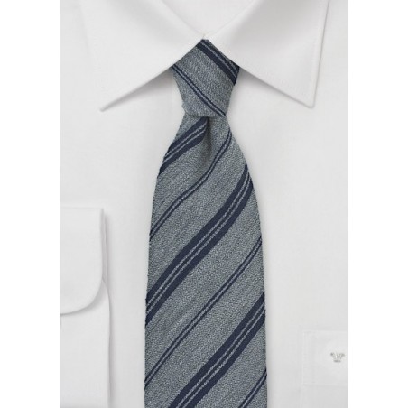 Stone Gray and Navy Striped Winter Tie