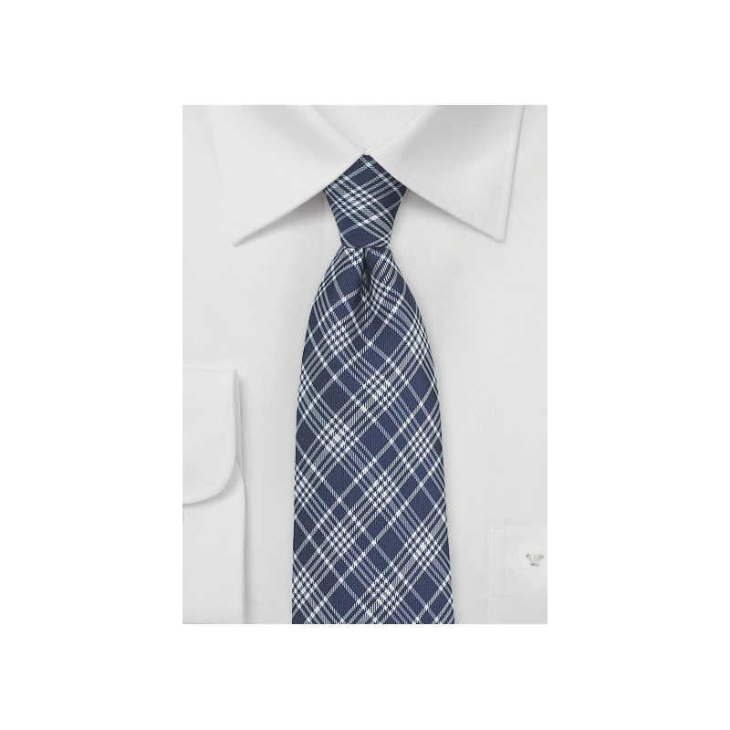 Modern Tartan Plaid Silk Tie in Navy