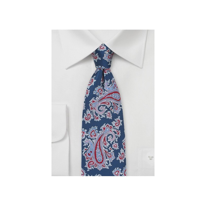 Elegant Silk Paisley Tie in Red, Lavender, Navy