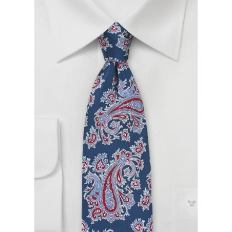 Elegant Silk Paisley Tie in Red, Lavender, Navy