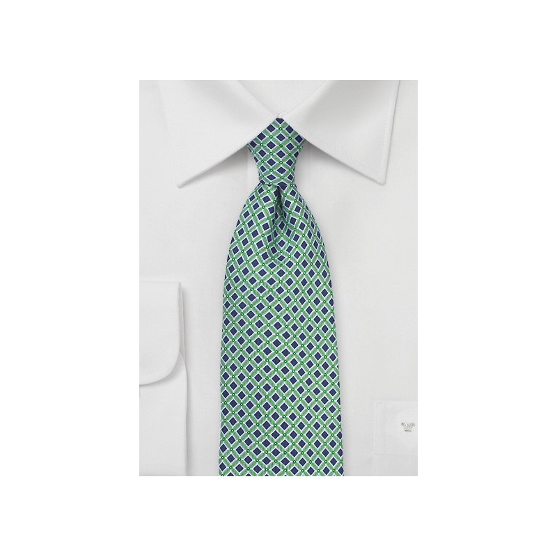 Vintage Geometric Design Tie in Green and Blue