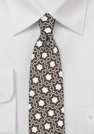 MOD Print Silk Tie in Brown and White