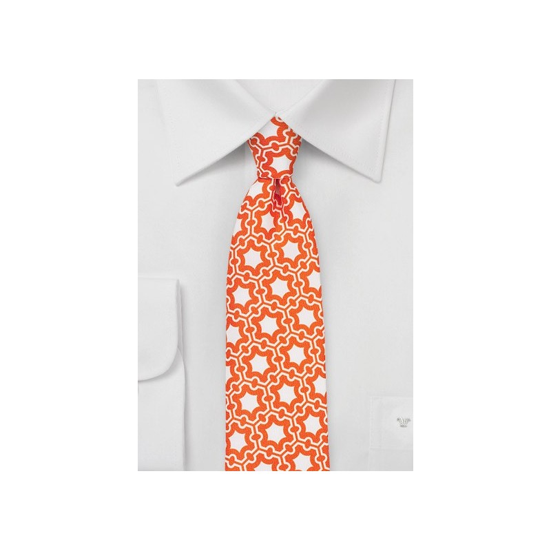 Retro Print Silk Tie in Vintage Orange and White