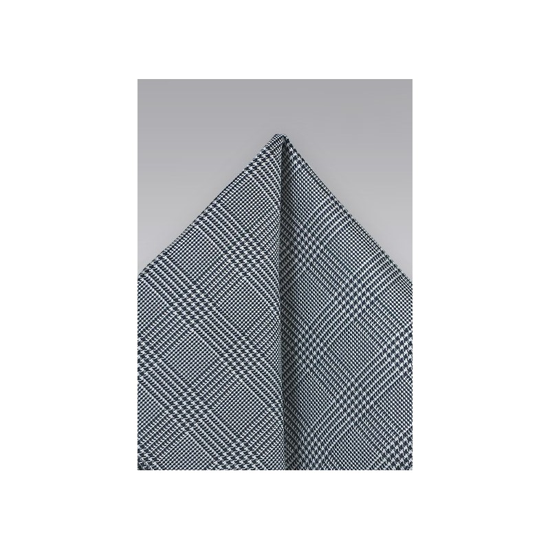 Charcoal Pocket Square with Glen Check