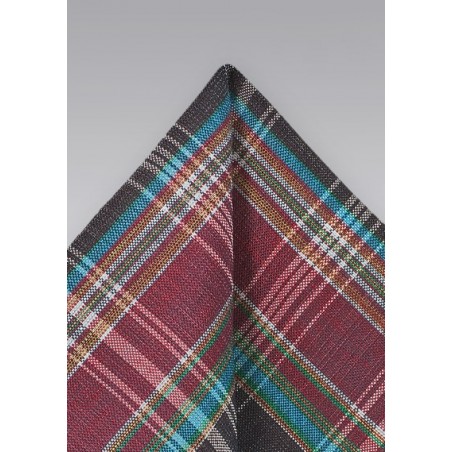 Autumn Madras Pocket Square in Linen and Silk