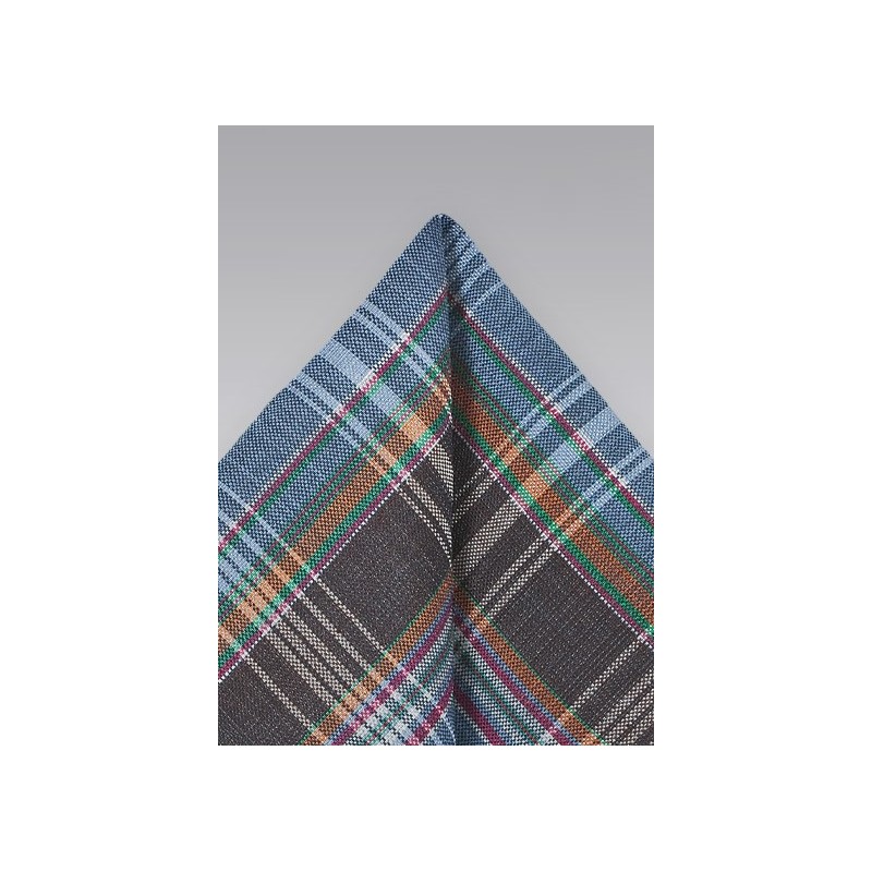 Blue and Brown Plaid Pocket Square
