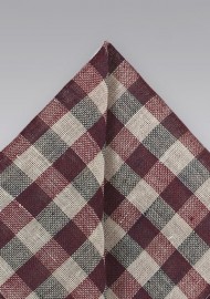 Wine Red and Beige Gingham Pocket Square