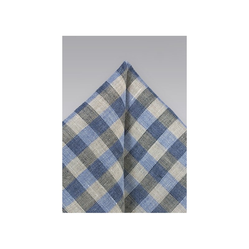 Plaid Pocket Square in Light Blue and Tan
