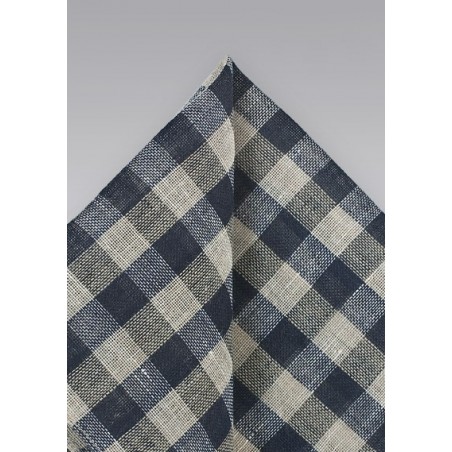 Navy and Sand Colored Plaid Pocket Square