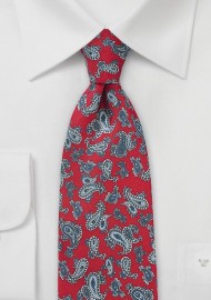 Elegant Red and Gray Paisley Silk Tie