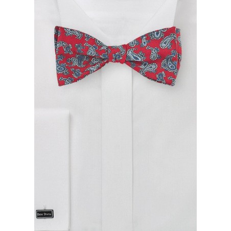Elegant Red and Gray Paisley Bow Tie
