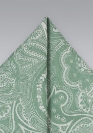 Paisley Cotton Pocket Square in Summer Green