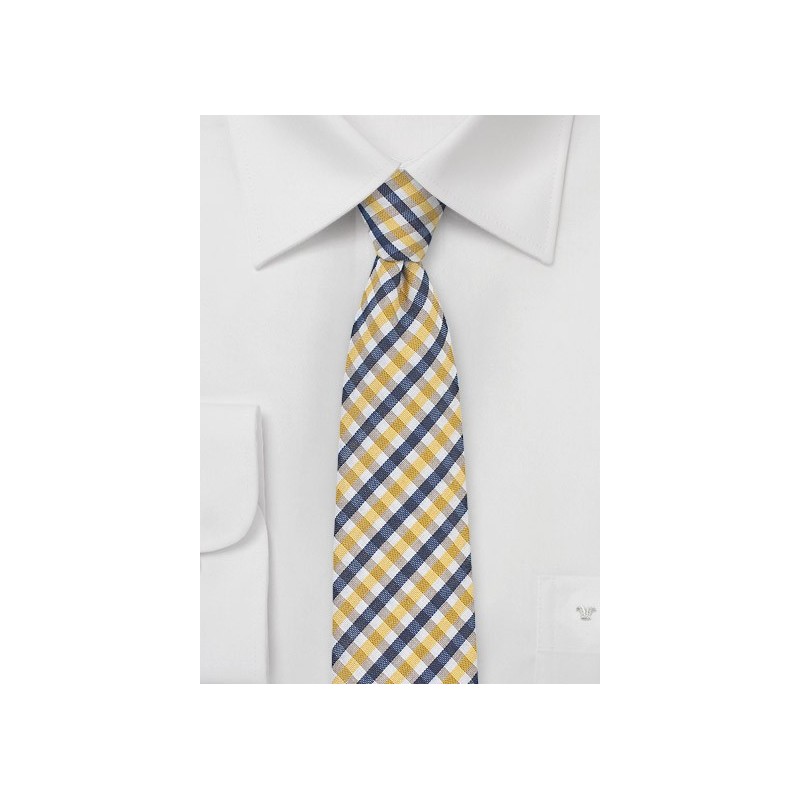 Seersucker Gingham Skinny Tie in Yellow and Blue