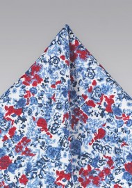 Floral Silk Pocket Square in Red and Blue