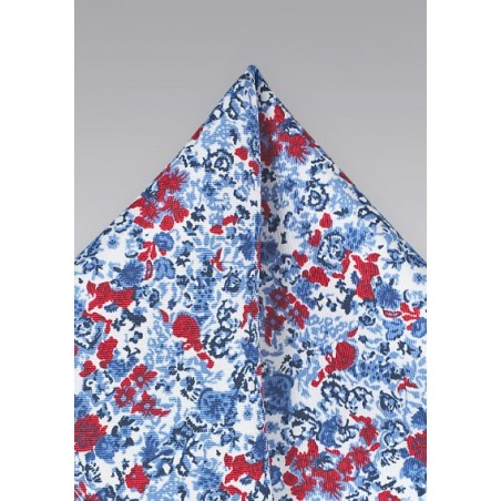 Floral Silk Pocket Square in Red and Blue