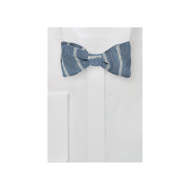 Striped Linen Bow Tie in Denim Blue