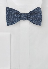 Indigo Blue Bow Tie with Herringbone
