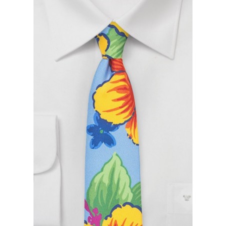 Summer Silk Tie with Bold Flowers in Skinny Cut
