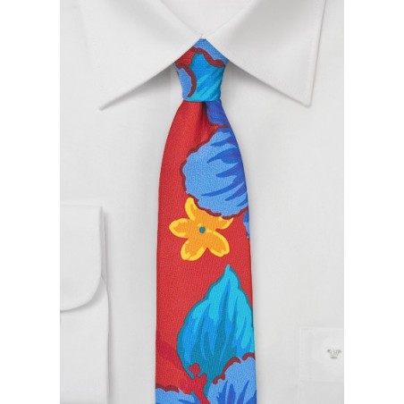 Skinny Silk Tie with Tropical Floral Print