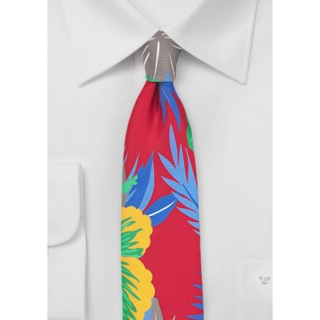 Trendy Hawaiian Floral Tie in Skinny Width