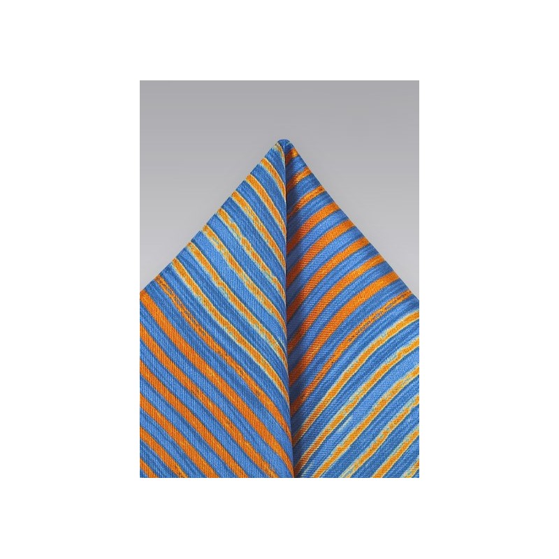 Blue and Orange Striped Pocket Square - Ties-Necktie.com