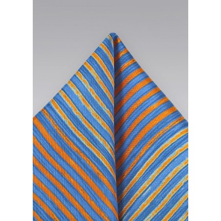 Blue and Orange Striped Pocket Square