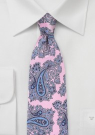 French Paisley Tie in Pink and Blue