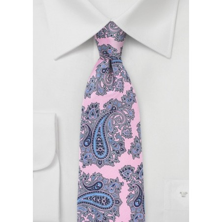 French Paisley Tie in Pink and Blue