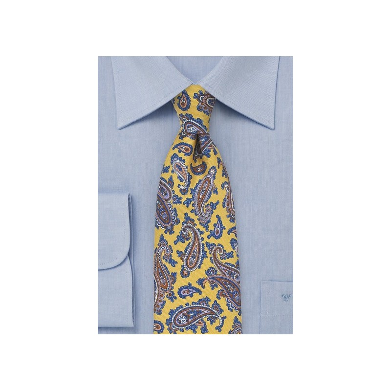 French Paisley Tie in Yellow and Blue