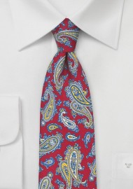 French Paisley Tie in Red, Blue, and Yellow