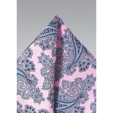 French Paisley Pocket Square in Pink and Blue