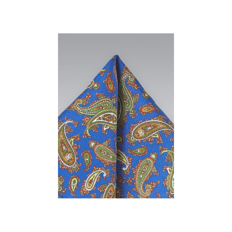 Bright Blue and Green Silk Pocket Square