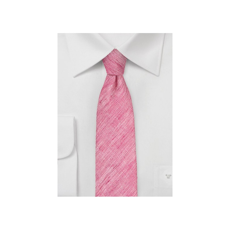 Skinny Linen Tie in Azalea Pink