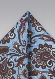 Blue and Brown Floral Paisley Pocket Square
