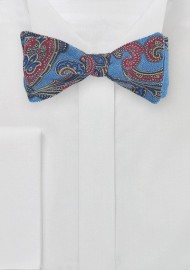 Wool Paisley Bow Tie in Blue