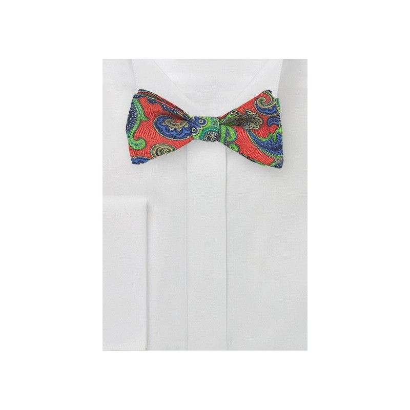 Wool Bow Tie in Orange, Green, and Blue