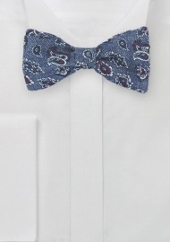 Wool Paisley Bow Tie in Denim Blue
