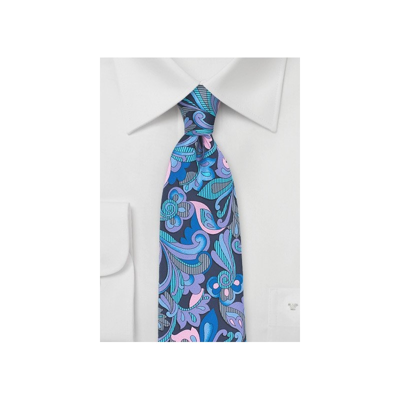 Pink and Blue Art Nouveau Silk Tie