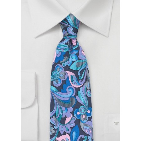 Pink and Blue Art Nouveau Silk Tie