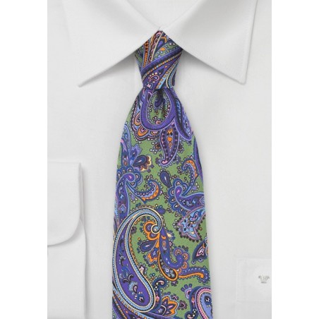 Olive and Purple Paisley Silk Tie
