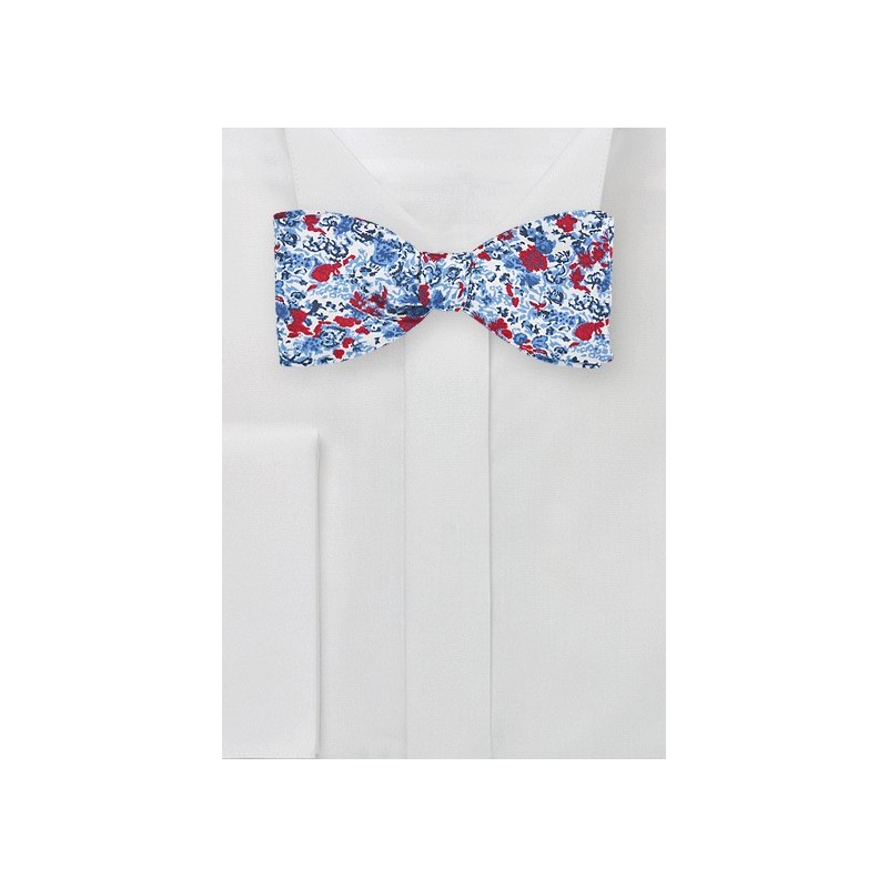 Red and Blue Floral Bow Tie