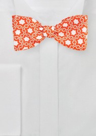 Modern Moroccan Print Bow Tie in Bright Orange and White