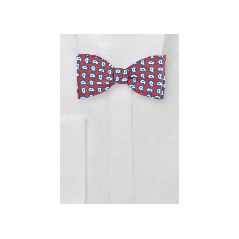 Pop Art Paisley Bow Tie in Red, Blue, White